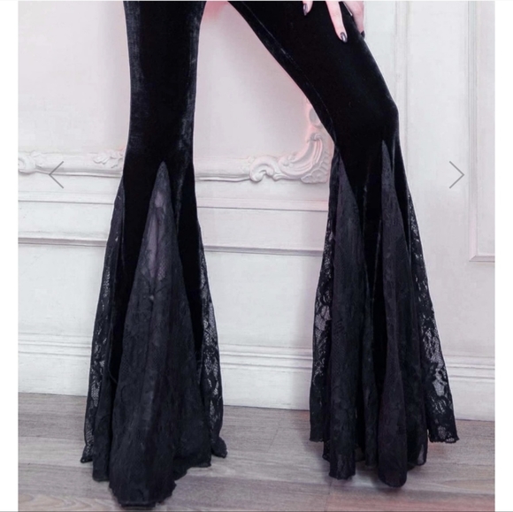 Killstar Pants - Killstar night stalker black flares velvet lace XXL plus goth emo sold out nwot